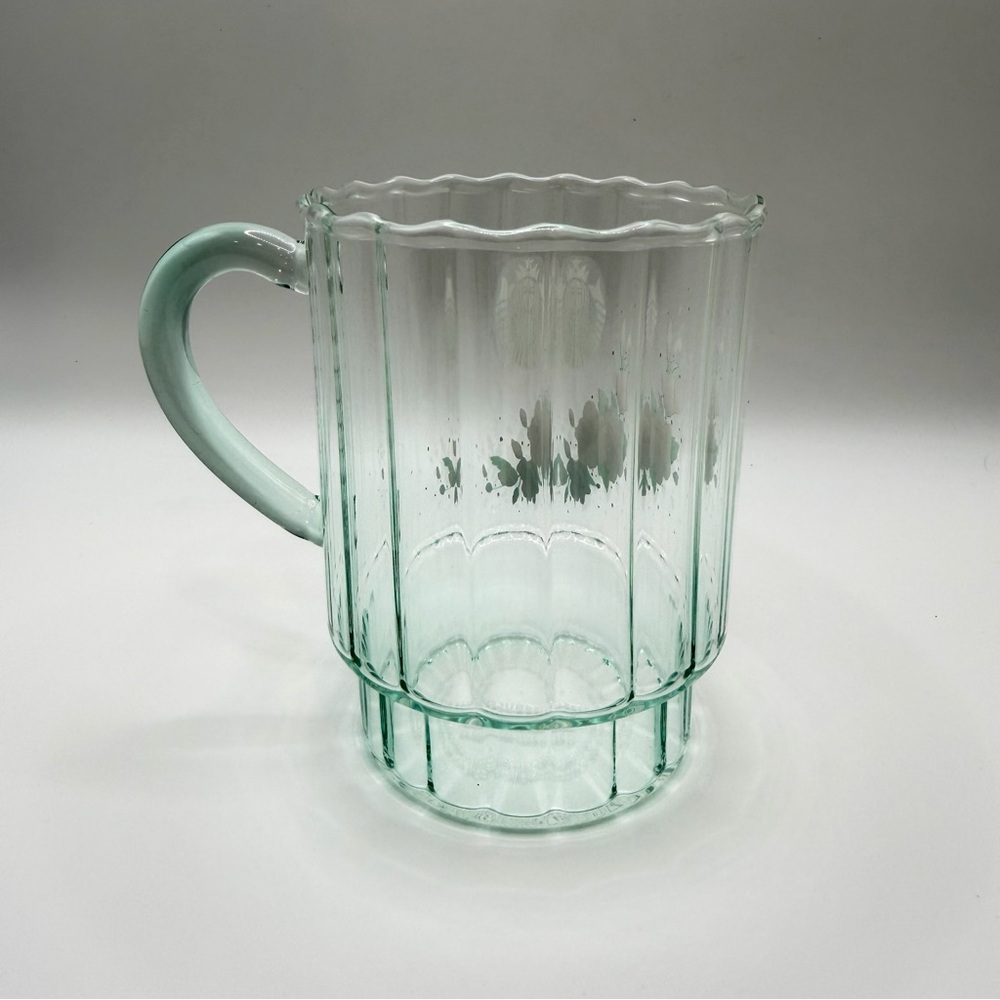 New Starbucks Korea Hibiscus Flower Mint Green Glass Coffee Mug Rose Of Sharon - Picture 7 of 11